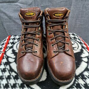 %Wolverine all leather dura shock work boots Men Leather Brown Size 8 / D1